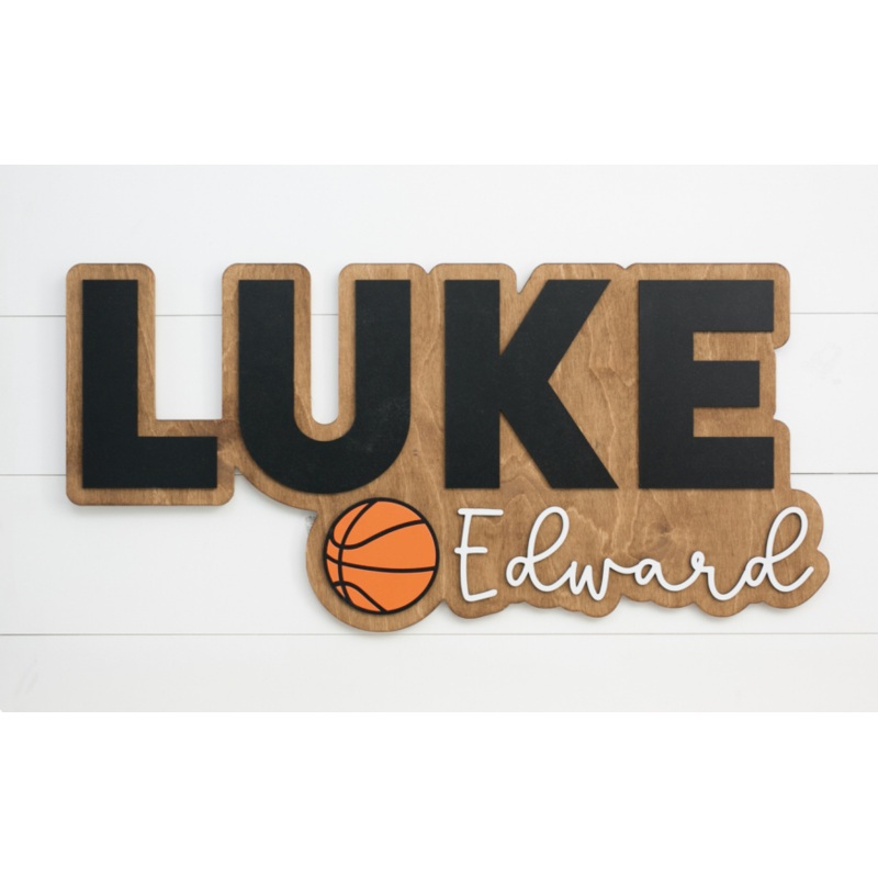 Sugar + Maple Personalized Bubble Wood Sign | Basketball 18″