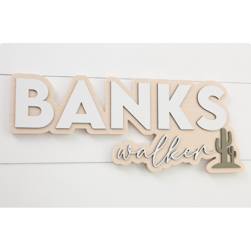 Sugar + Maple Personalized Bubble Wood Sign | Cactus 18″