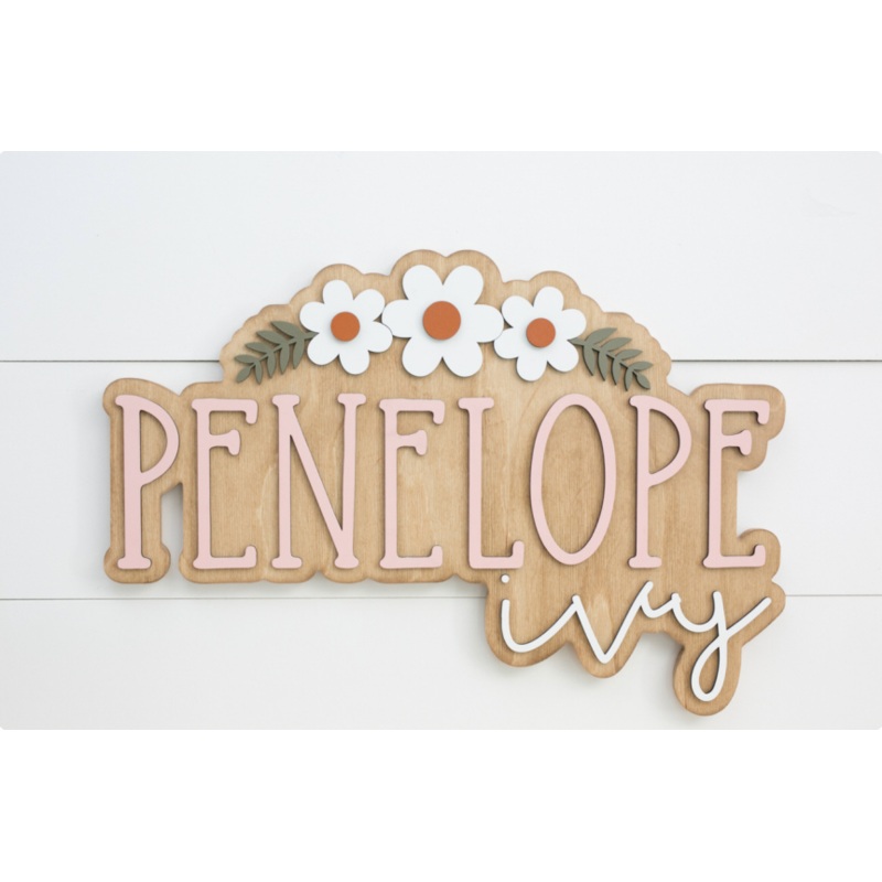 Sugar + Maple Personalized Bubble Wood Sign | Flower 18″