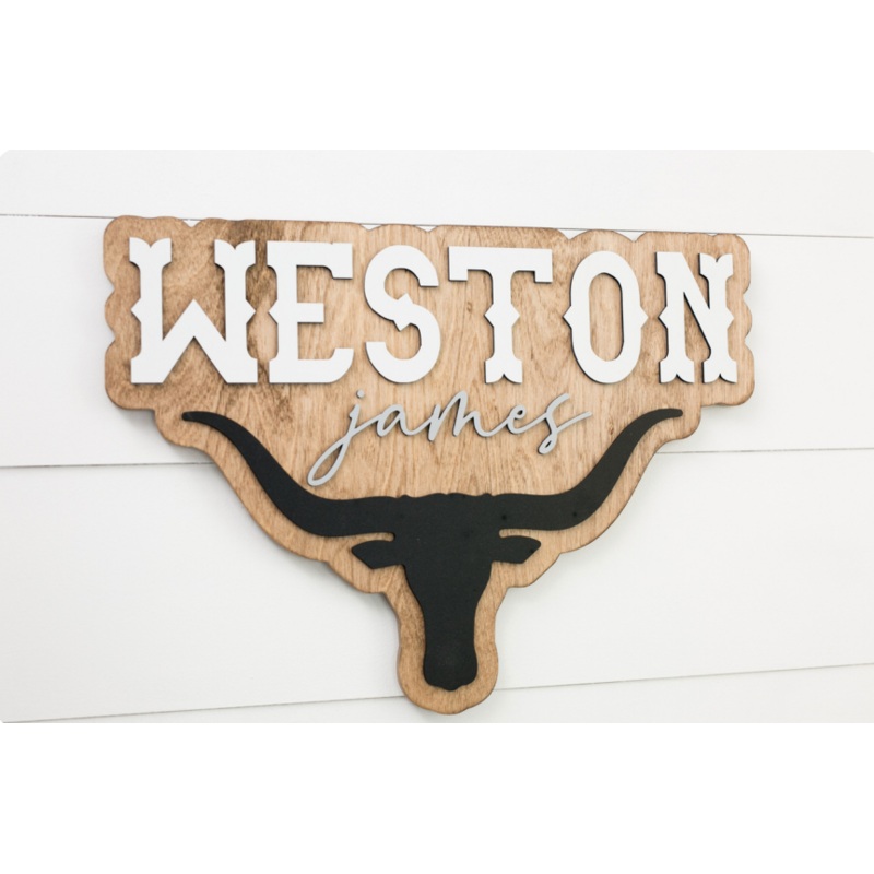Sugar + Maple Personalized Bubble Wood Sign | Longhorn 18″