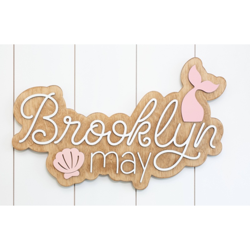 Sugar + Maple Personalized Bubble Wood Sign | Mermaid 18″