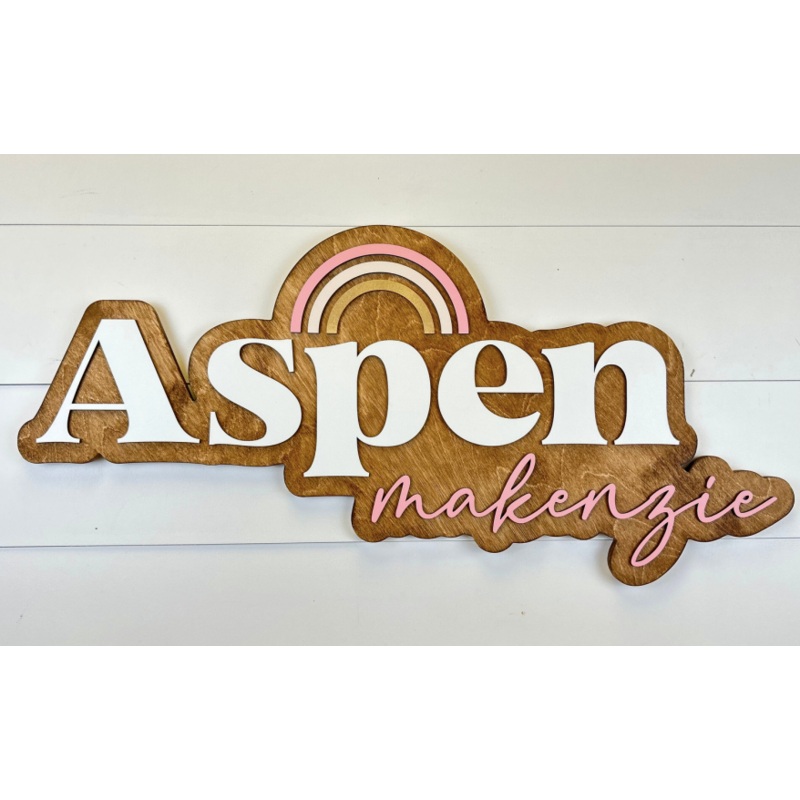 Sugar + Maple Personalized Bubble Wood Sign | Rainbow 18″