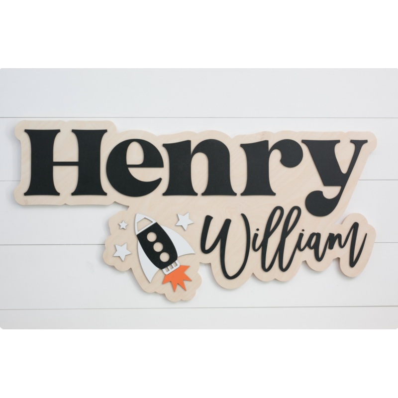 Sugar + Maple Personalized Bubble Wood Sign | Spaceship 18″