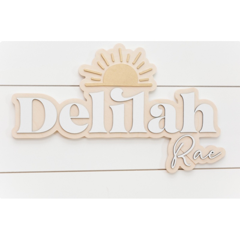 Sugar + Maple Personalized Bubble Wood Sign | Sun 18″