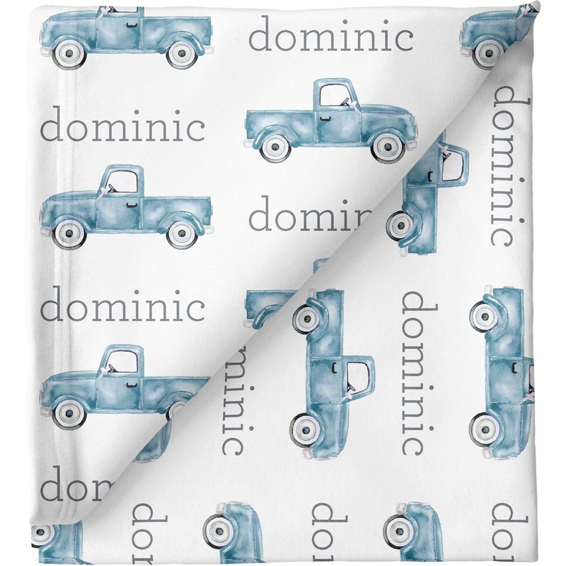 Sugar + Maple Personalized Stretchy Blanket | Trucks Blue