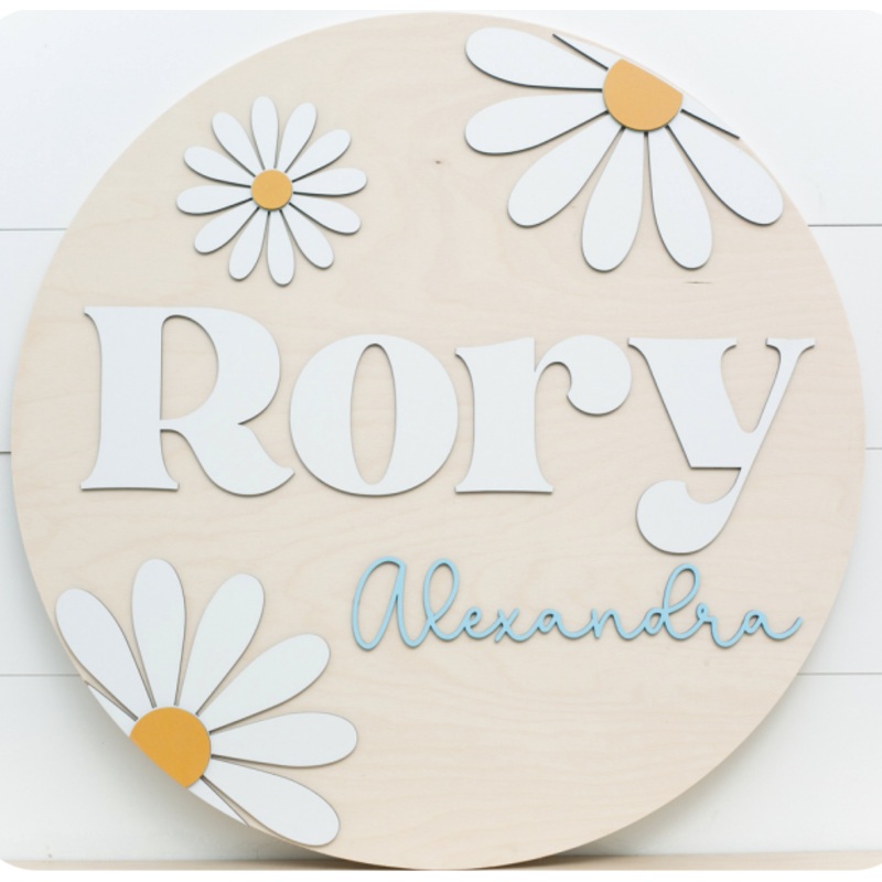 Sugar + Maple Round Personalized Name Sign | Daisy