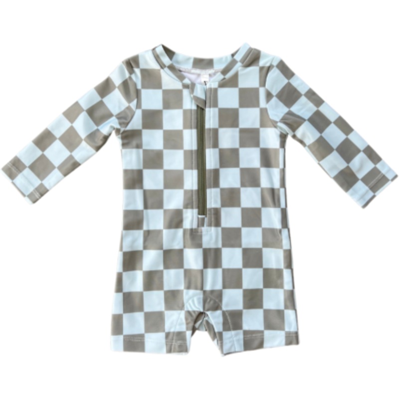 Babysprouts Baby One-Piece Rash Guard Swimsuit | Checker In Seagrass NB