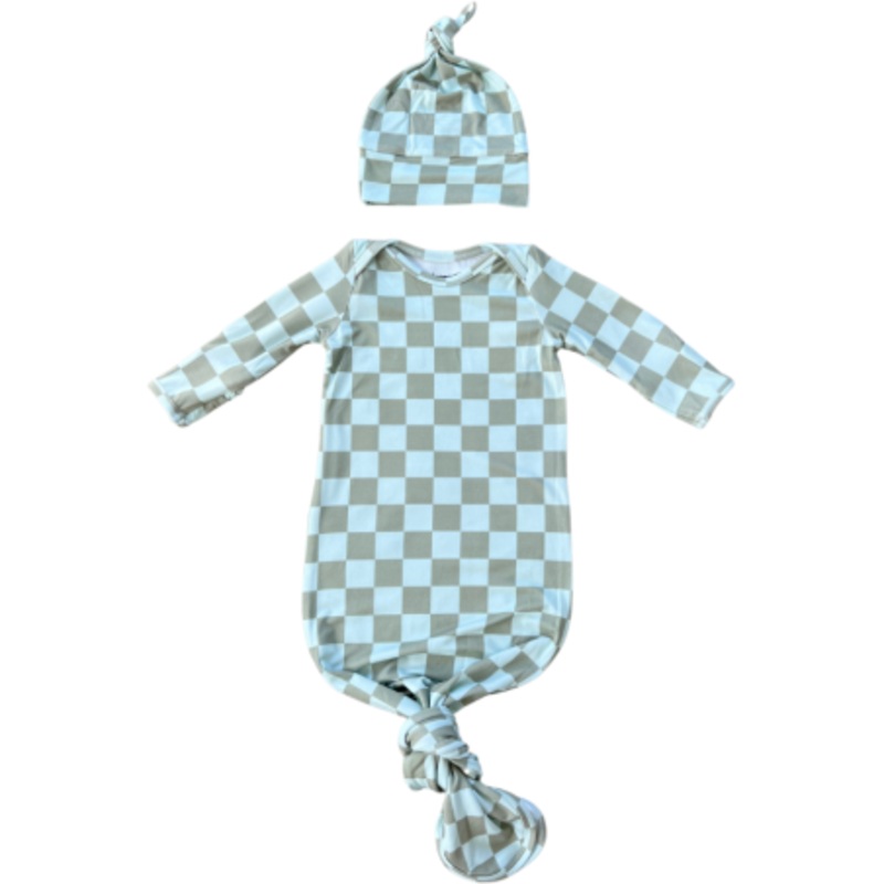 Babysprouts Knotted Sleeper Set | Checker In Seagrass NB