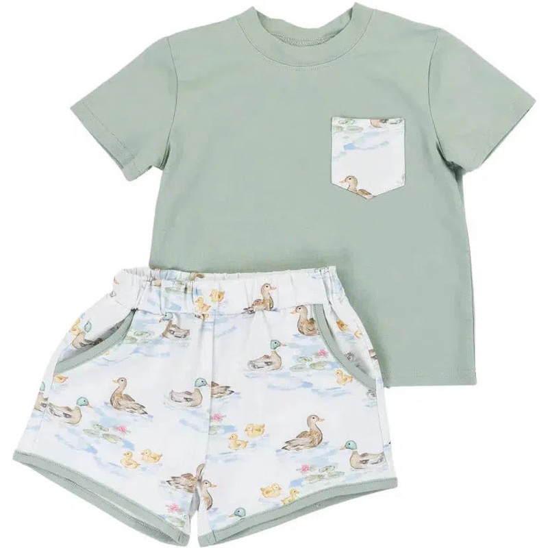 Cypress Row Darling Ducks Boys Play Pocket Short Set 2T