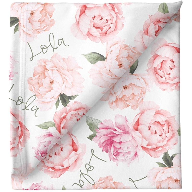 Sugar + Maple Personalized Stretchy Blanket | Peonies Peach