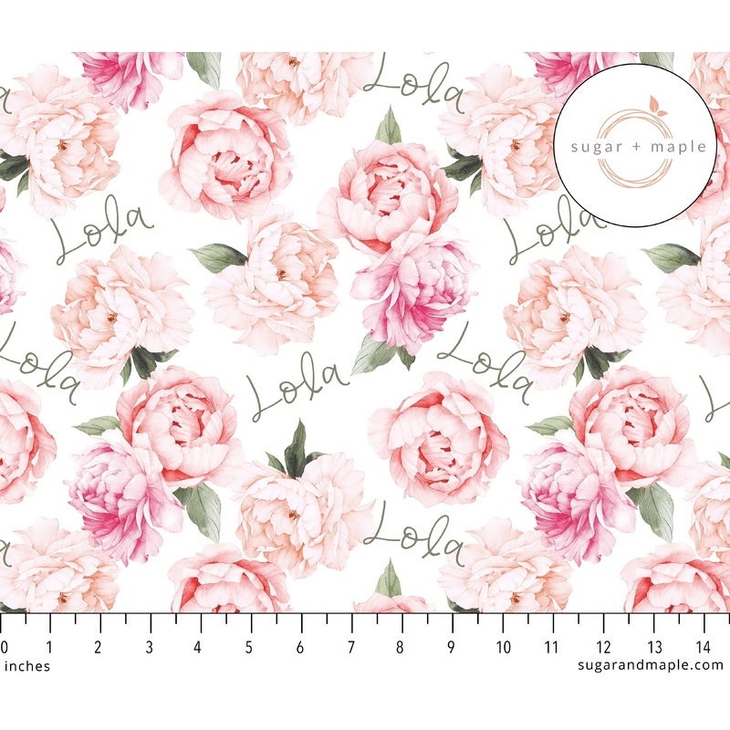 Sugar + Maple Plush Minky Fleece Personalized Blanket | Peonies 30″ x 40″ Peach