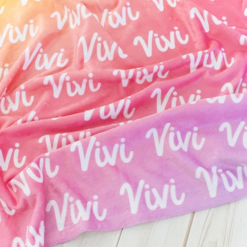 Sugar + Maple Plush Minky Fleece Personalized Blanket | Pink Ombre 30″ x 40″