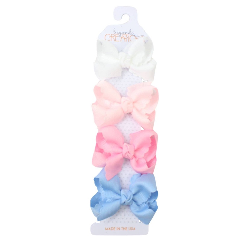 4 Pack – 3″ Small Scalloped Edge Bow on Snap Clip