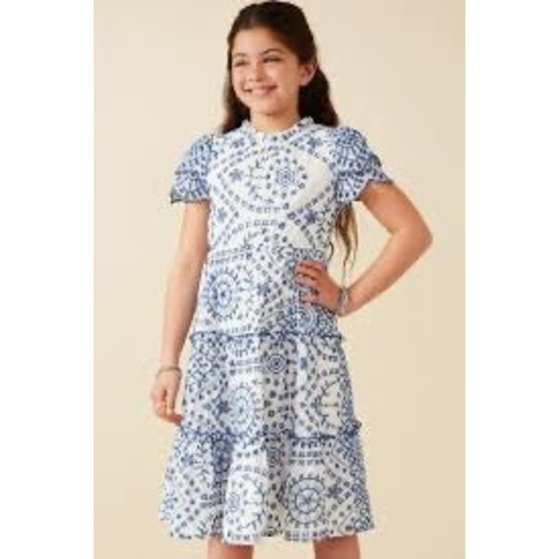 Blue Eyelet Lace Scallop Dress Youth Small