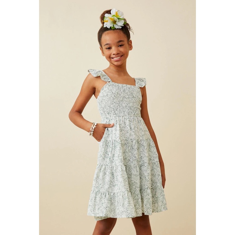 Ditsy Floral Rufled Strap Dress Youth Small