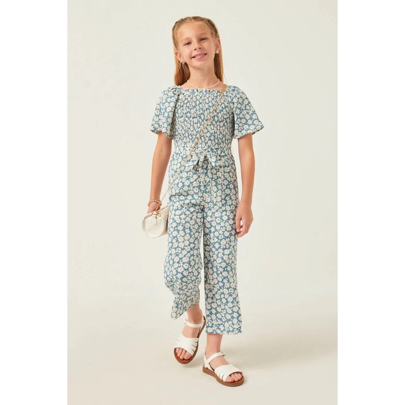 Dusty Blue Floral Palazzo Jumper Youth Small