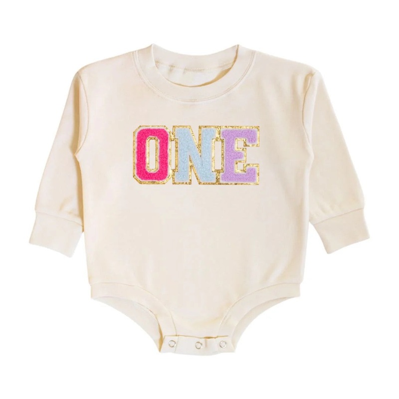 First Birthday Patch Long Sleeve Romper – Baby 12-18M