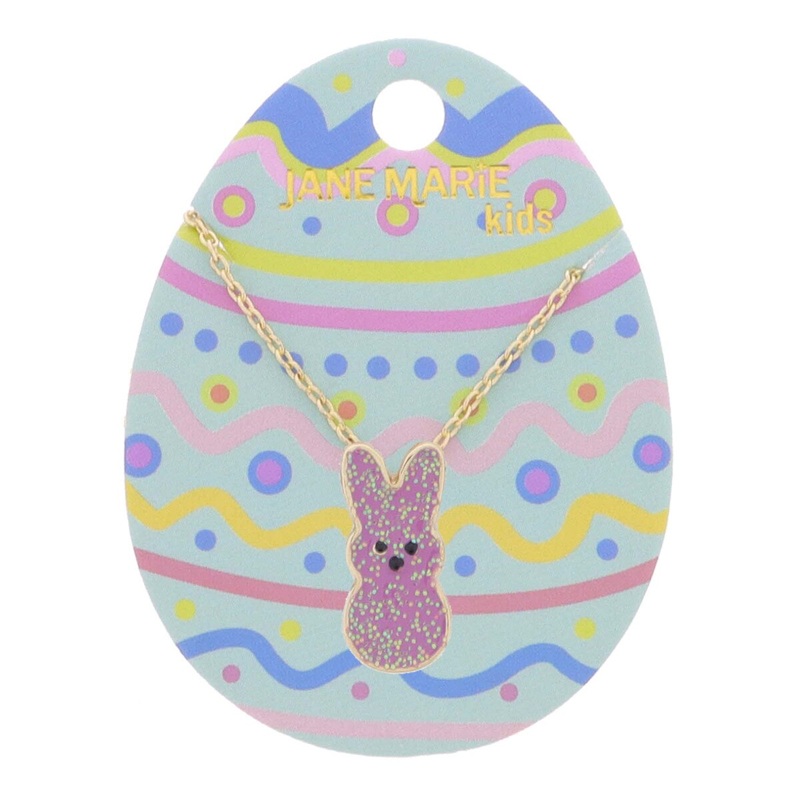 Jane Marie Kids 14″ Purple Glitter Enamel Bunny Necklace, 3″ Ext.