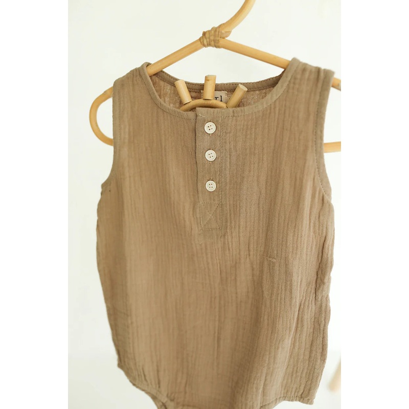 Jody Muslin Romper- Brown 3-6M