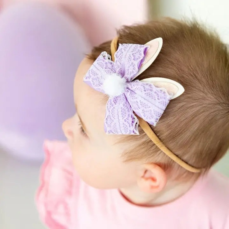 Lavender Lace Easter Bunny Bow Baby Headband