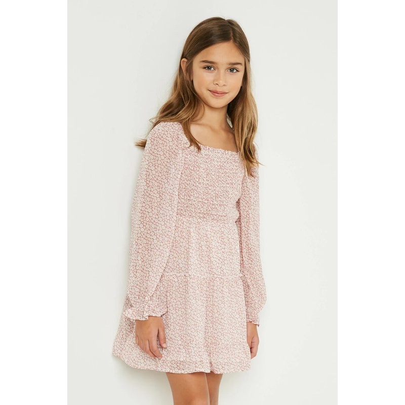 Mauve Smocked Square Neck Dress Youth Small