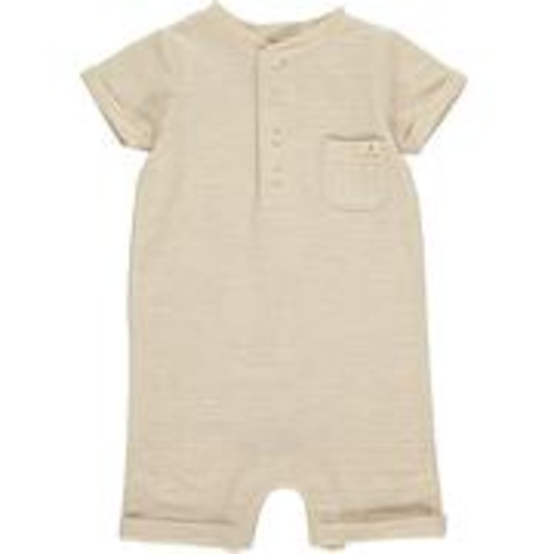 Me & Henry Camborne Henley Romper | Beige Ribbed 0-3M