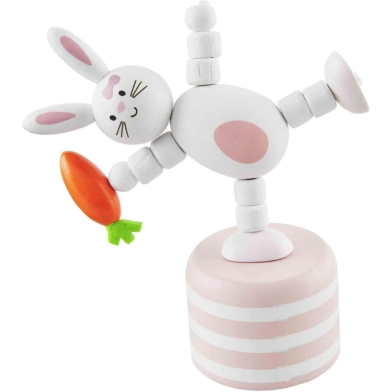 Mud Pie Pink Bunny Collapsible Wood Toy