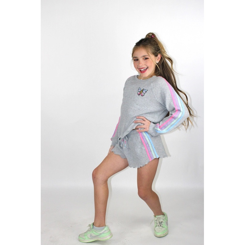 Paper Flower Butterfly Embroidery And Side Color Taping Sweatshirt S