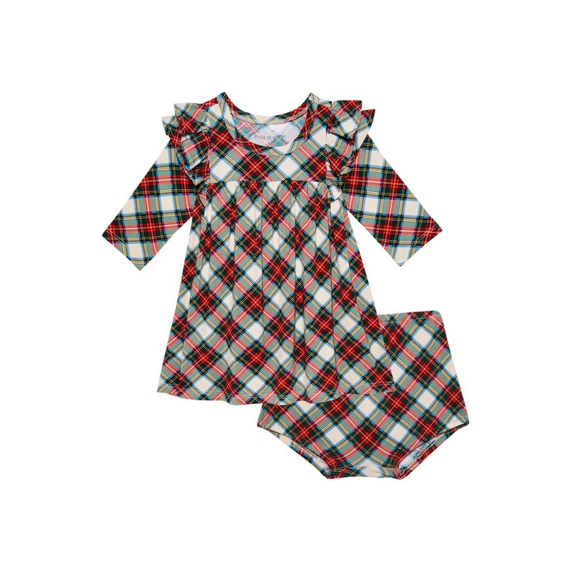 Posh Peanut Marqui 3/4 Sleeve Flutter Dress & Bloomer Set 3-6M