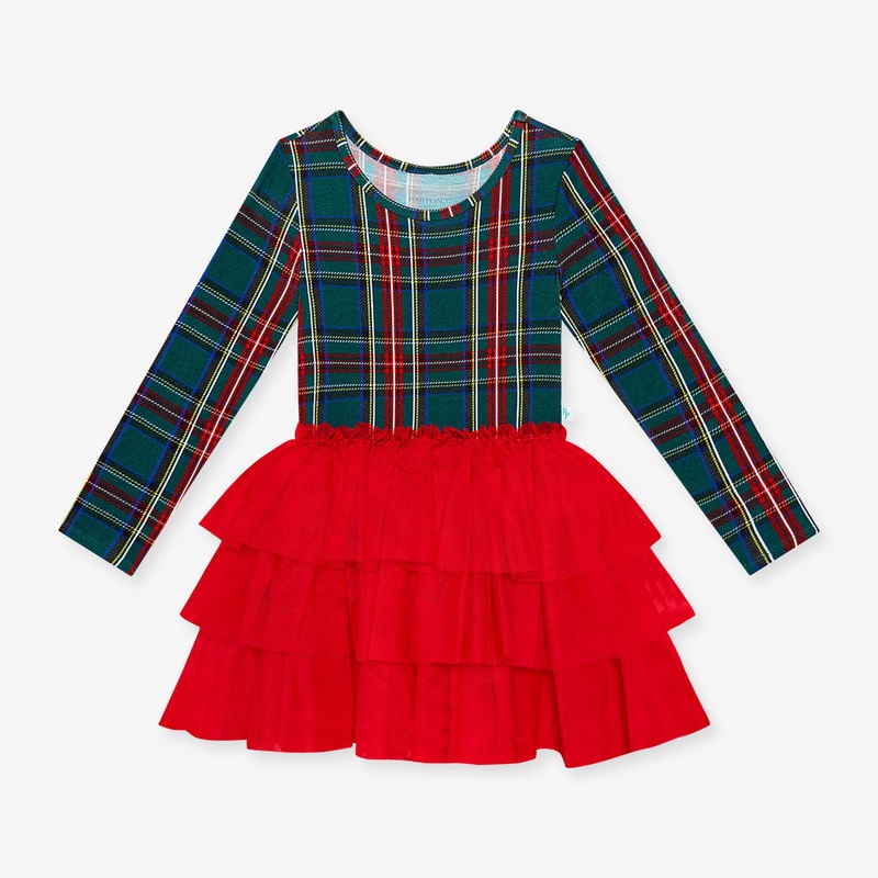 Posh Peanut Tartan Plaid Long Sleeve Tulle Dress 2T