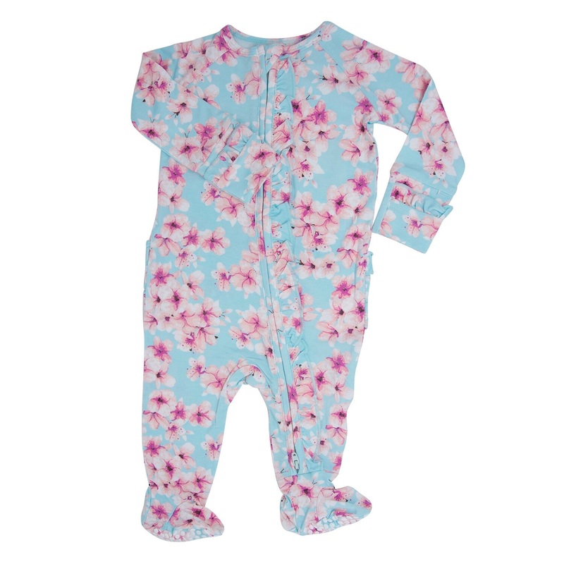 Sweet Bamboo Ruffle Footie Cherry Blossoms Newborn