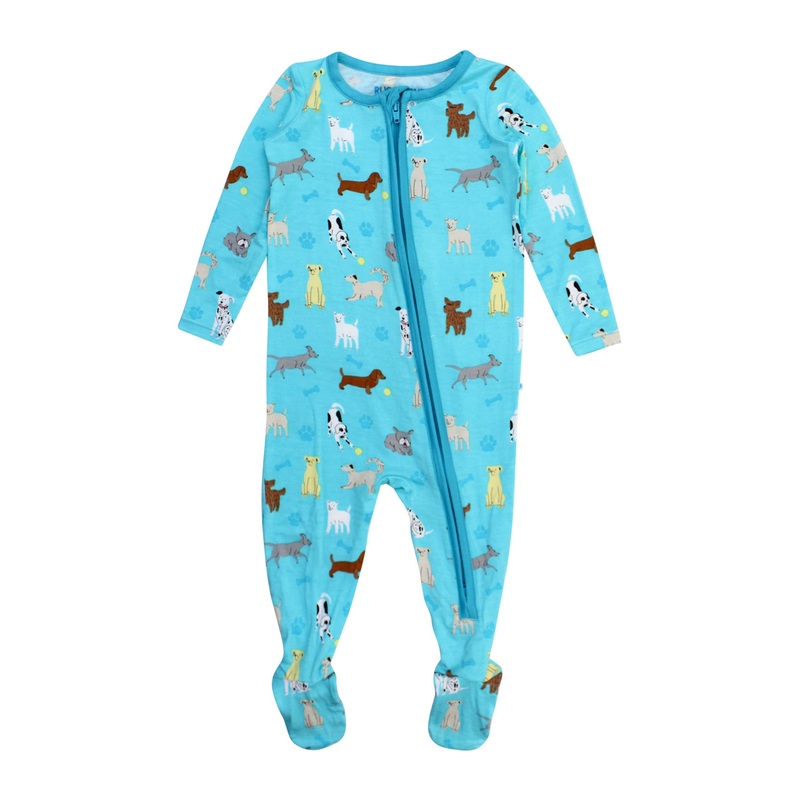 Baby Boys Bamboo Viscose Puppy Playtime Footed Pajama: Blue 0-3M
