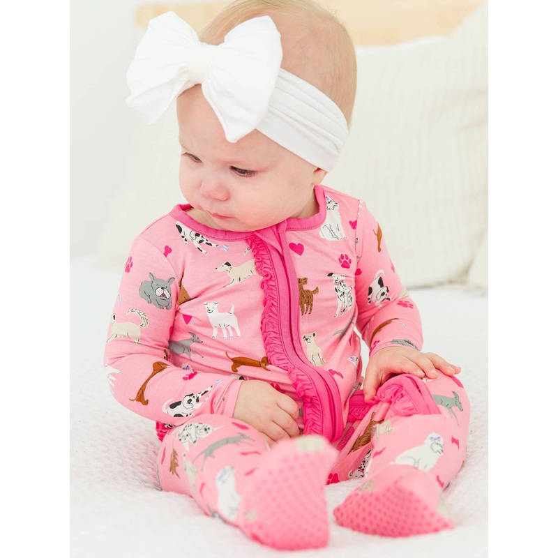 Baby Girls Bamboo Viscose Puppy Playtime Footed Pajama: Pink 0-3M