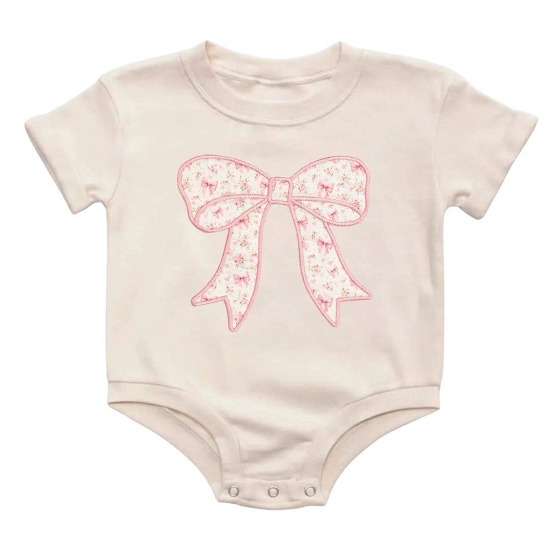 Ditsy Floral Bow Patch Short Sleeve Romper 0-3M