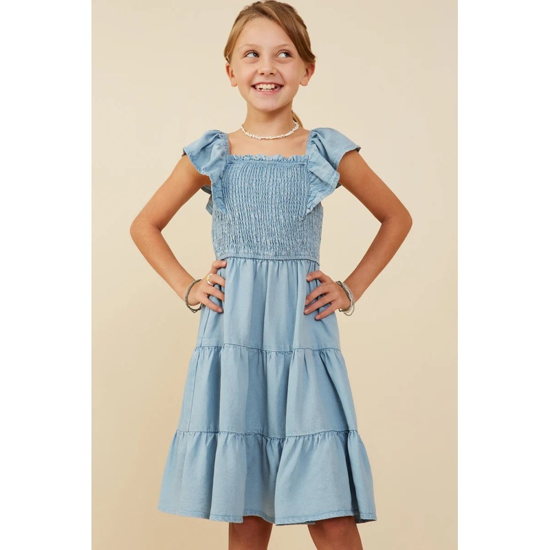 Girls Smocked Detail Ruffled Dress Youth Small