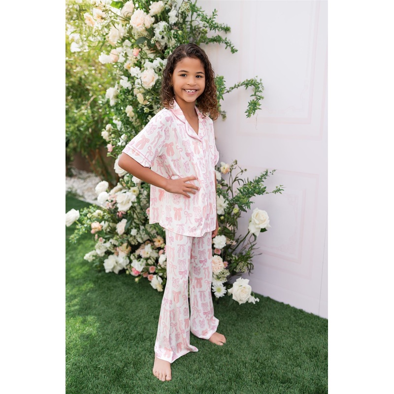 In My Jammers Spring Floral Bows Button Up Flare Set 2T