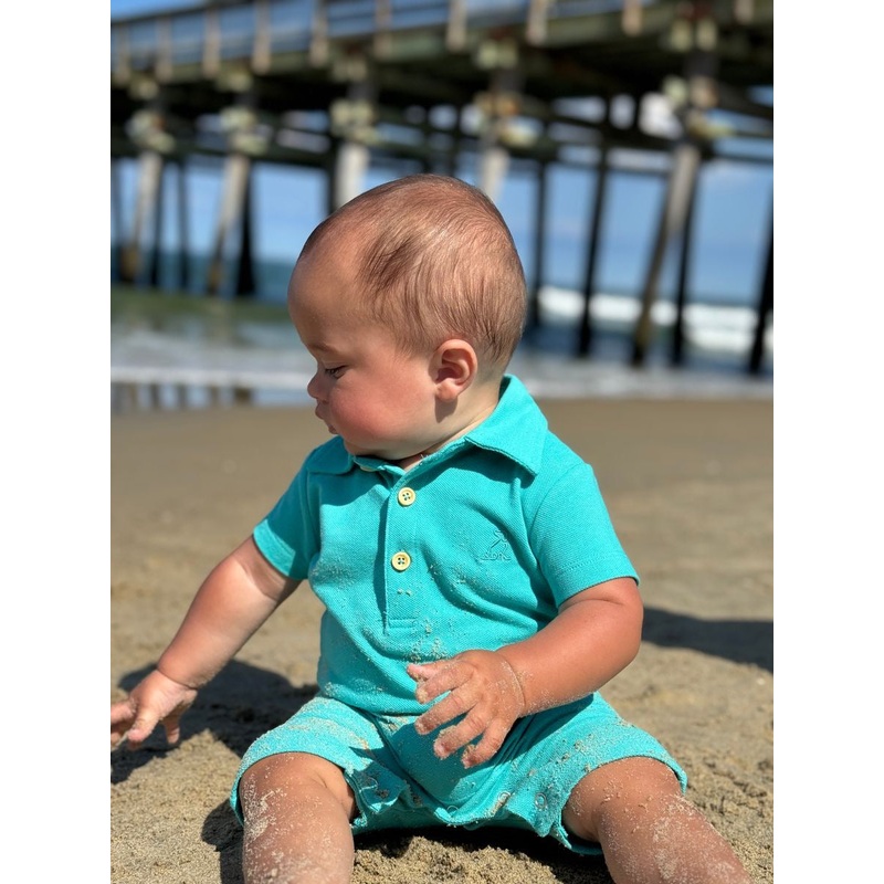 Me & Henry Drift Polo Romper | Aqua Pique 0-3M