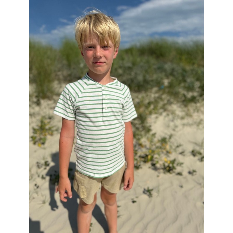 Me & Henry Frigat Raglan Henley | Green/White Stripe 2-3T
