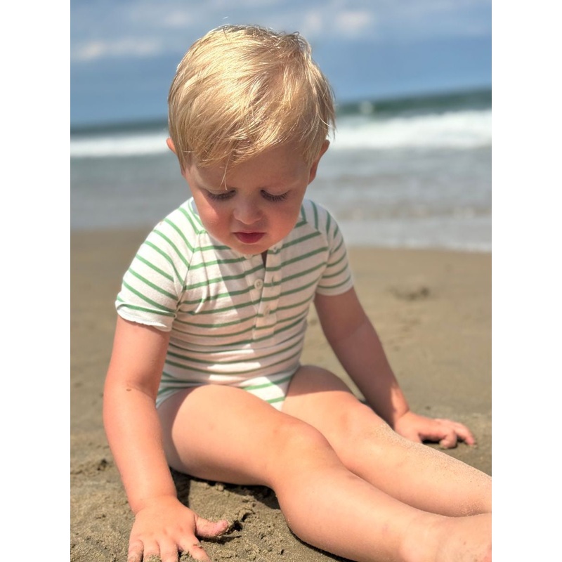 Me & Henry Raglan Onesie | Green/White Stripe 0-3M