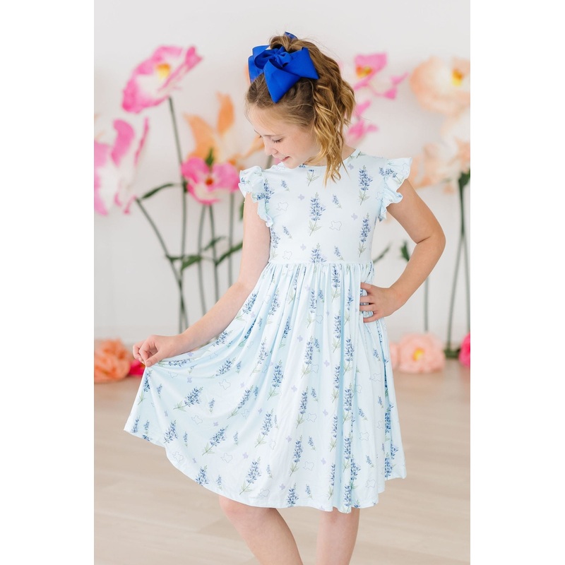 Mila & Rose Texas Bluebonnets Flutter Sleeve Twirl Dress 6-12M