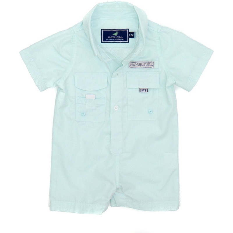 Properly Tied Lucky Duck Baby Performance Fishing Shortalls | Seafoam 0-3M