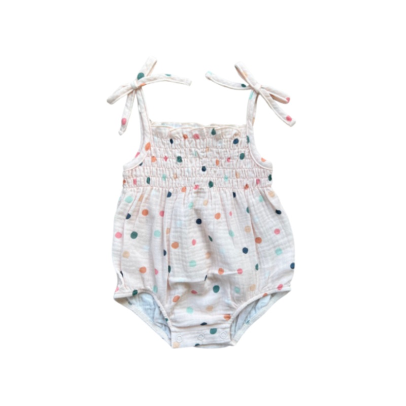 Tie-Smocked Bodysuit Summer Polka Dots 0-3M