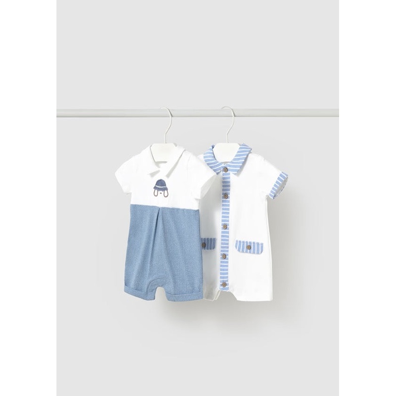2 Bodysuit set Wht/rivier 0-1M