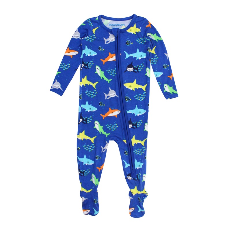 Baby Boys Bamboo Viscose Shark Footed Pajama: Blue Newborn