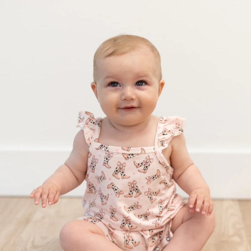 Flutter Sleeve Romper – Cowhide Boots: Cowhide Boots Newborn