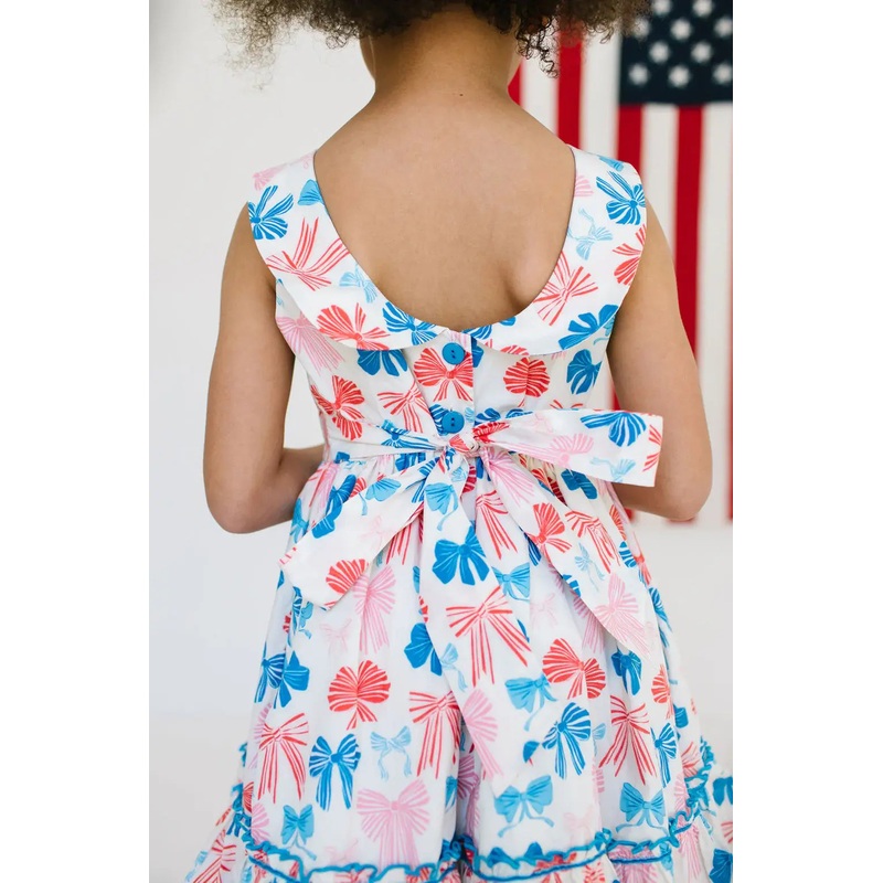 Lara Poplin Dress in Patriotic Bows 2T