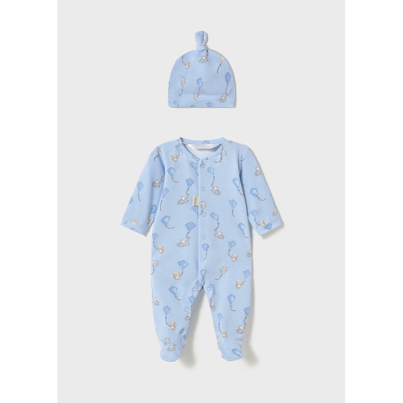 Long onesie w/ hat Sky 0-1M