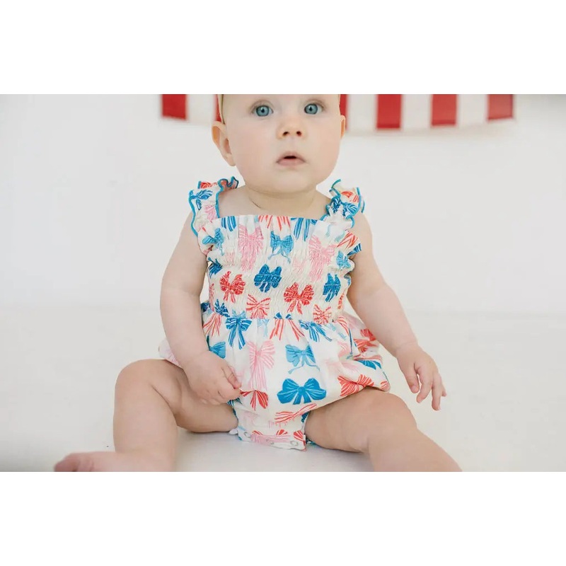 Maylen Poplin Bubble in Patriotic Bows 0-3M