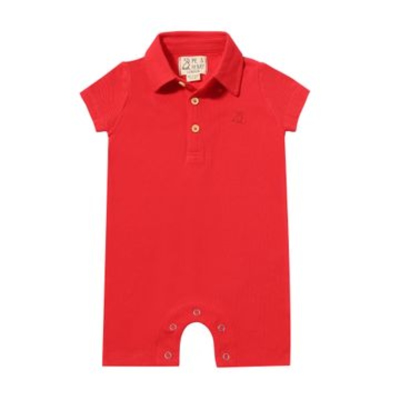 Me & Henry Drift Polo Romper | Red Pique 0-3M