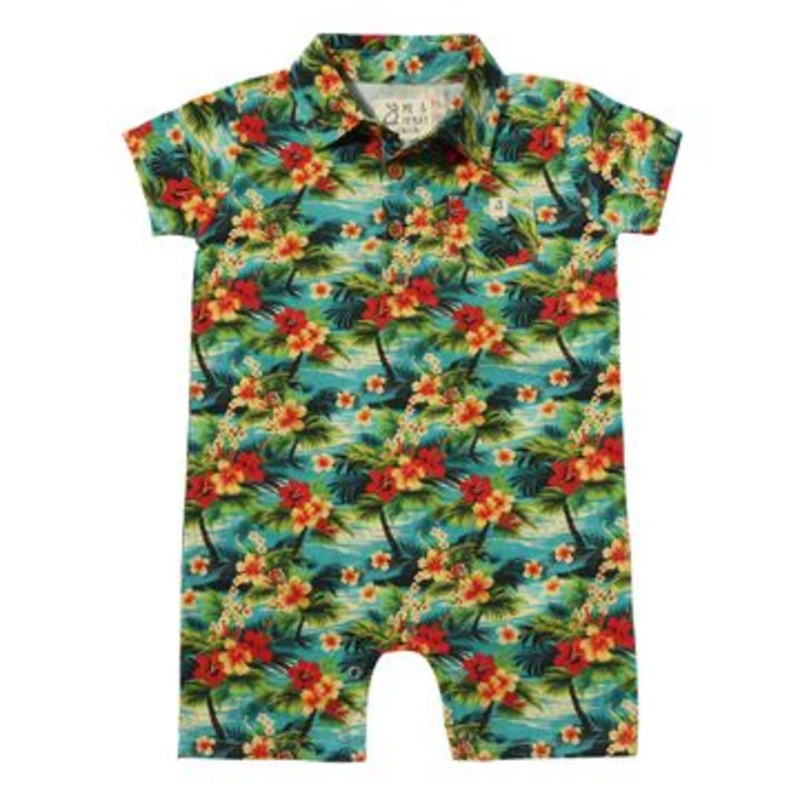 Me & Henry Molokai Printed Romper | Hibiscus 0-3M